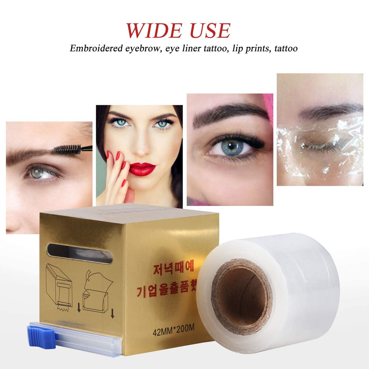 2 Packs Preservative Film Disposable Eyebrow Plastic Wrap with Microblading For Professional Eyebrow Lips Permanent Make Up Supplies Wrap Cover Tape Roll