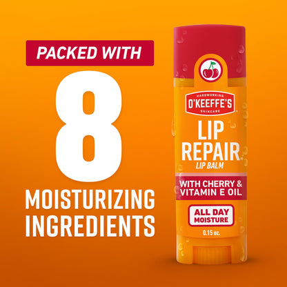 O'Keeffe's Lip Repair Balm Stick with Cherry & Vitamin E Oil, 3-Pack