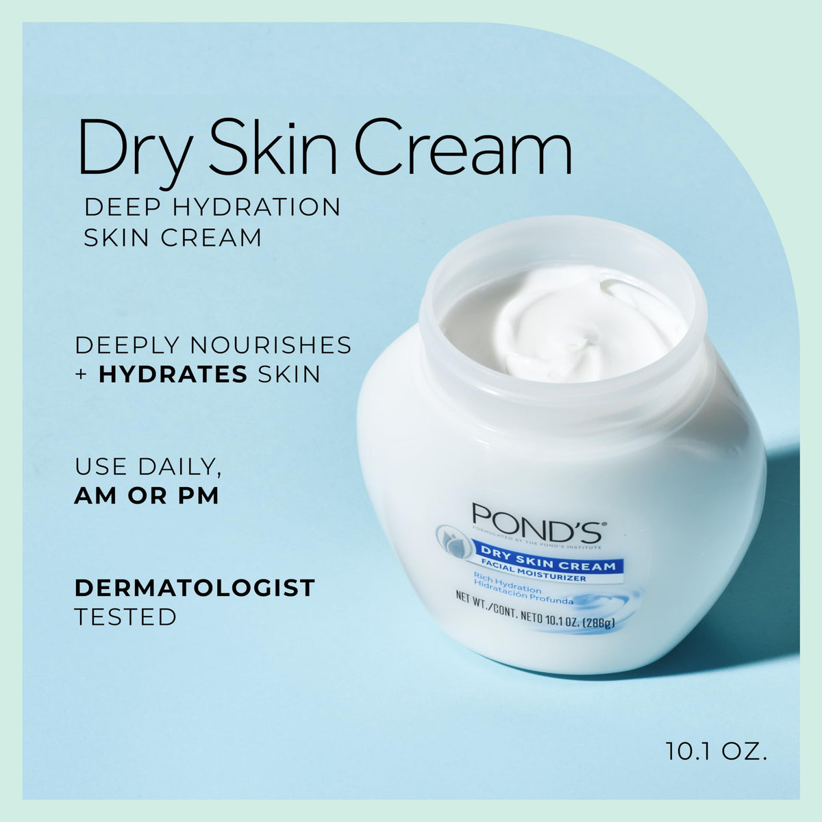 POND’S Dry Skin Cream, Deep Hydration Face Moisturizer for Radiant Skin, Dermatologist Tested, Non-Comedogenic, 10.1 oz, 3 Pack