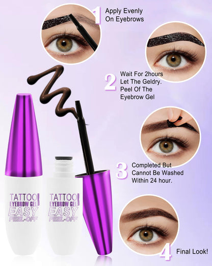 Eyebrow Gel Tattoo Waterproof,Dark Brown Eye Brow Stain Peel Off for Women