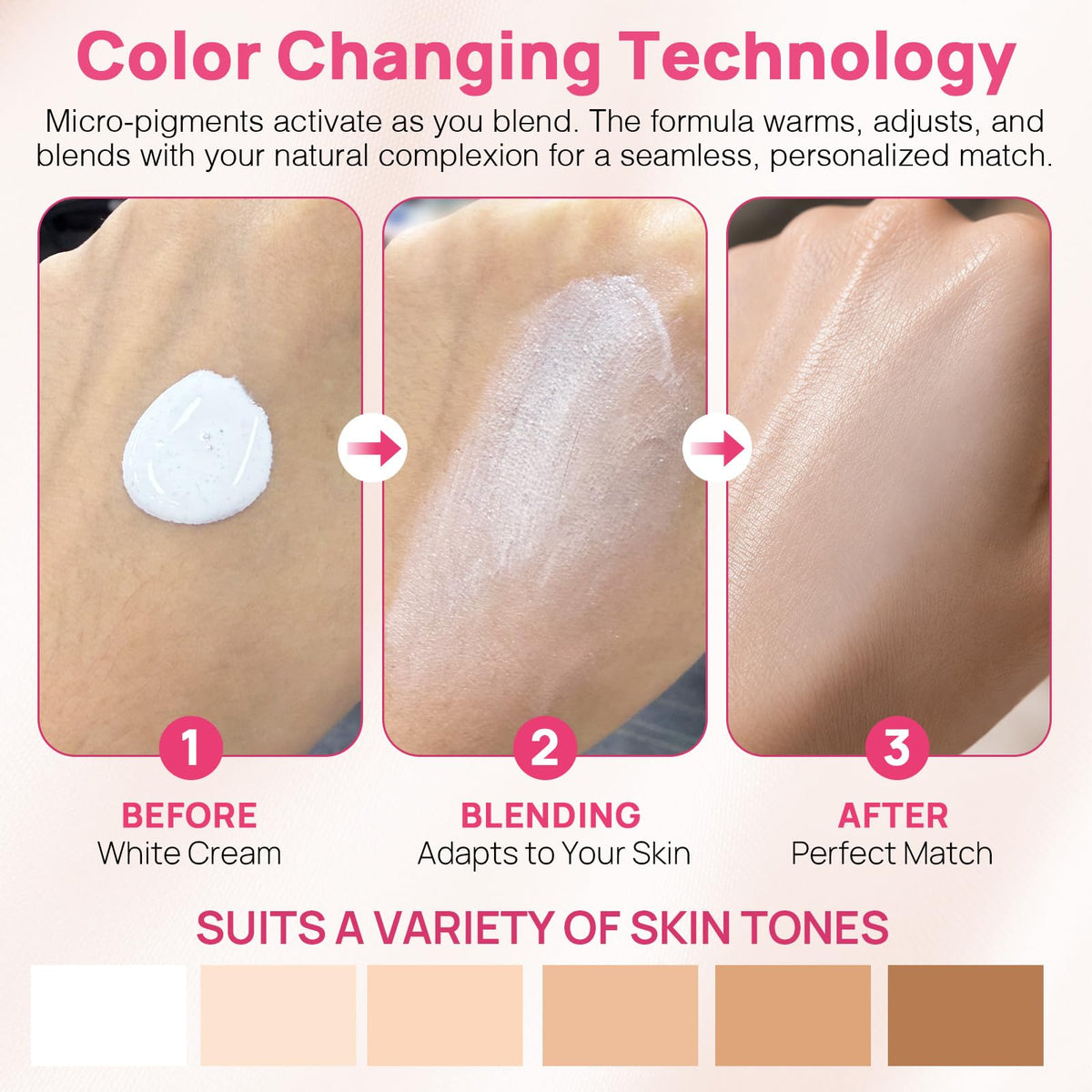 Color Changing Foundation, Color Changing Foundation for Mature Skin, Concealing Fine Lines and Wrinkles, Deep Hydration & Refines Pores (1 Pack)