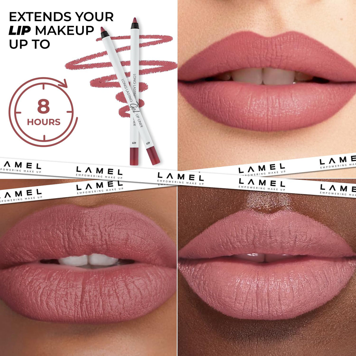 Lamel Gel Lip Liner Pencil – 5 Pack – 2-in-1 Waterproof Lip Liner Set