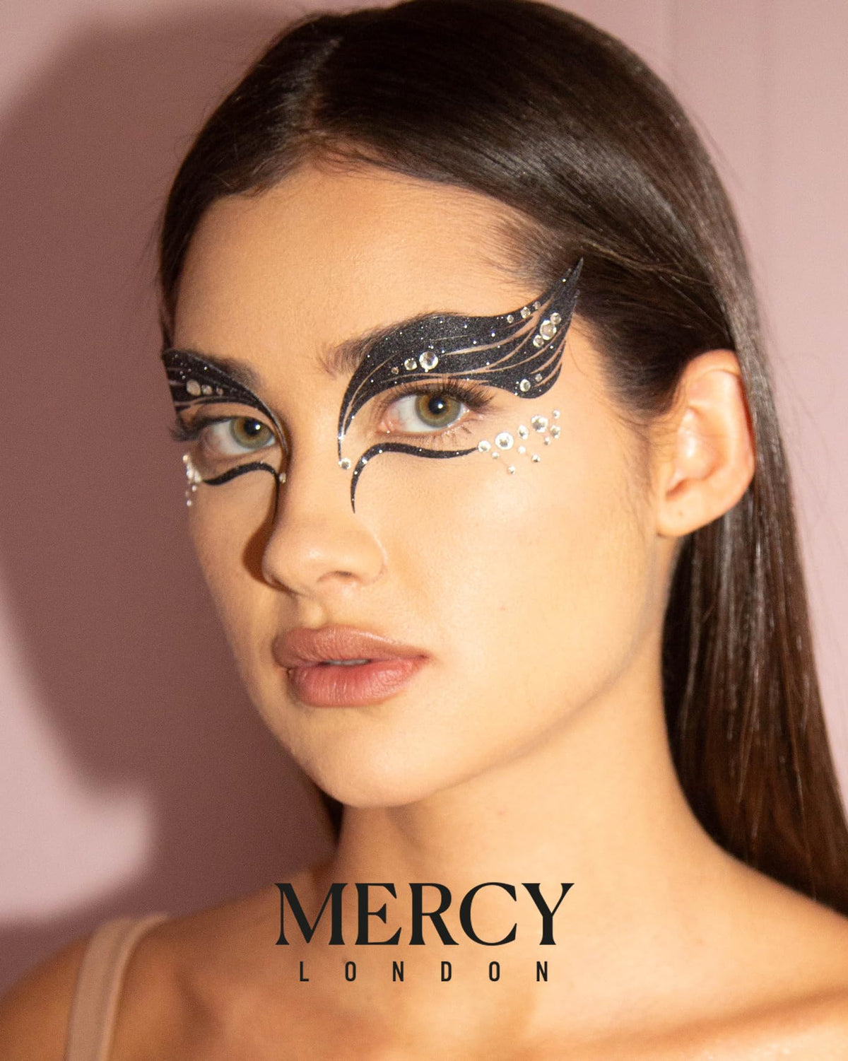 MERCY LONDON Black Swan Face Jewels Ballet Costume Accessories Face Gems Jewels All In One Headpiece Stick On