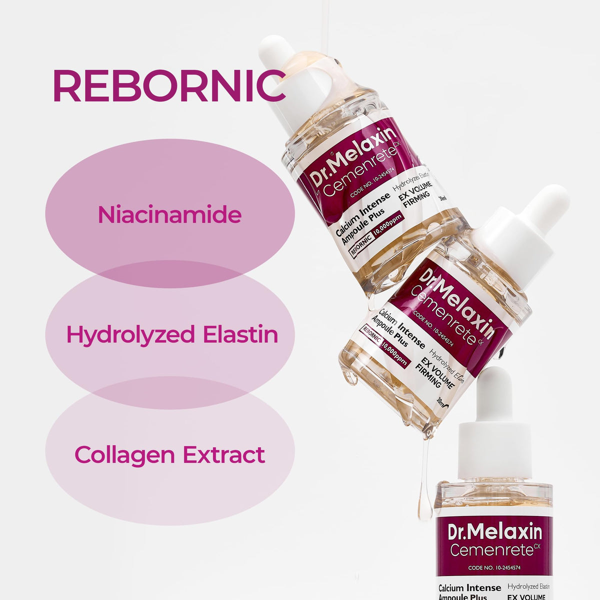 Dr.Melaxin Cemenrete Calcium Ampoule Plus with Adenosine and Niacinamide for Sagging Under Eye Skin, Dark Circles, Fine Lines &Eye Bags 1.01fl.oz.