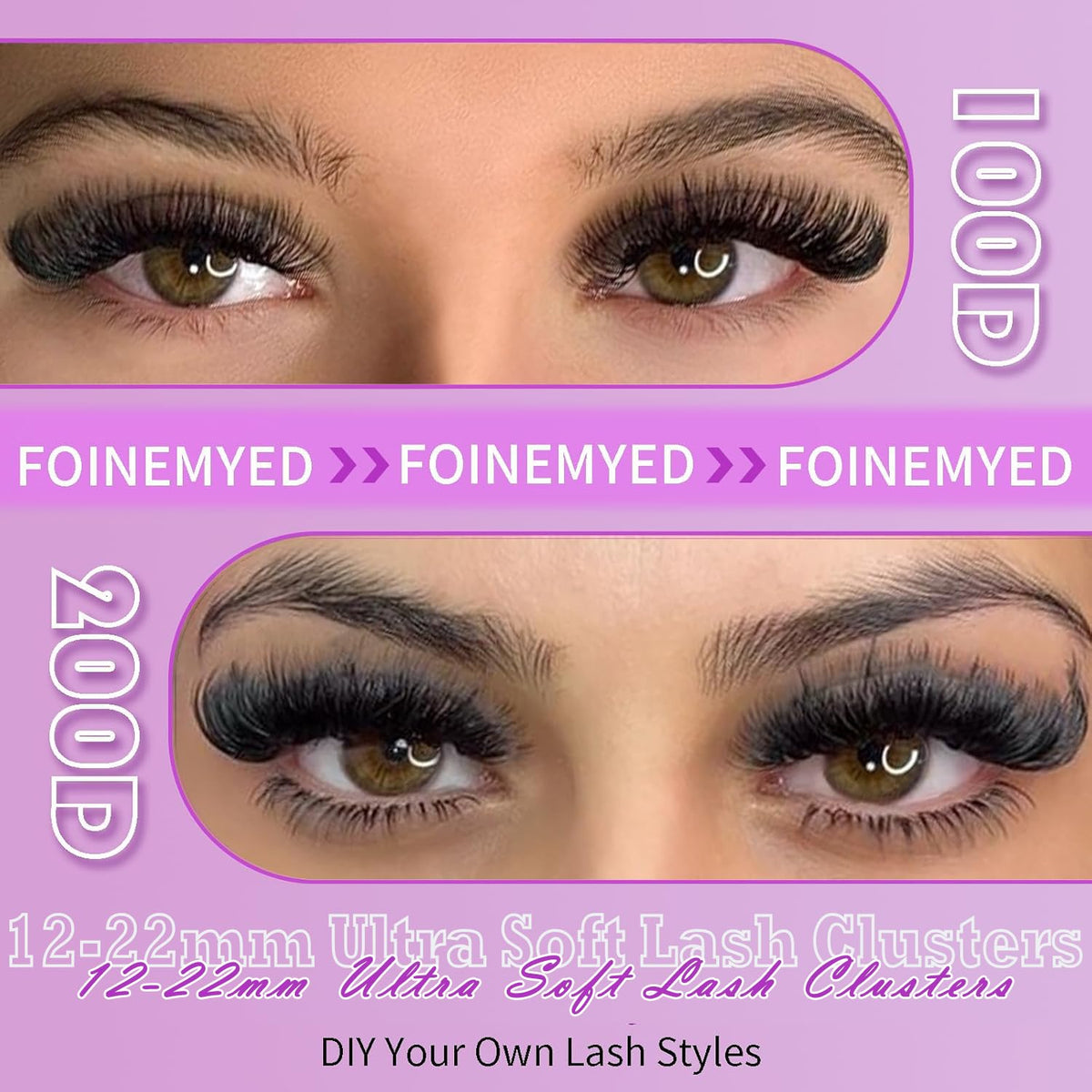 Lash Clusters 100D+200D Thick Volume Eyelash Clusters 12-22mm Long Cluster Lashes Eyelash Extensions Individual Lashes Clusters DIY at Home Eyelashes D Curly Lash Extension by FOINEMYED