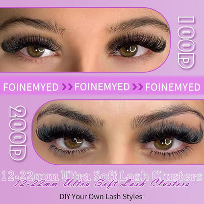 Lash Clusters 100D+200D Thick Volume Eyelash Clusters 12-22mm Long Cluster Lashes Eyelash Extensions Individual Lashes Clusters DIY at Home Eyelashes D Curly Lash Extension by FOINEMYED
