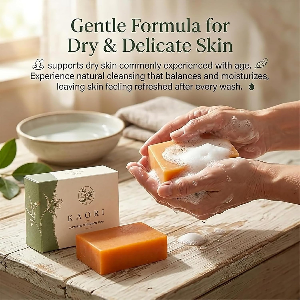 Kaori Deodorizing Persimmon Soap for Old People Smell & Nonenal, Moisturizing Mature Skin, Renewing & Purifying Body Wash, Persimmon Soap for Body Odor with Natural Persimmon Extract for Men & Women