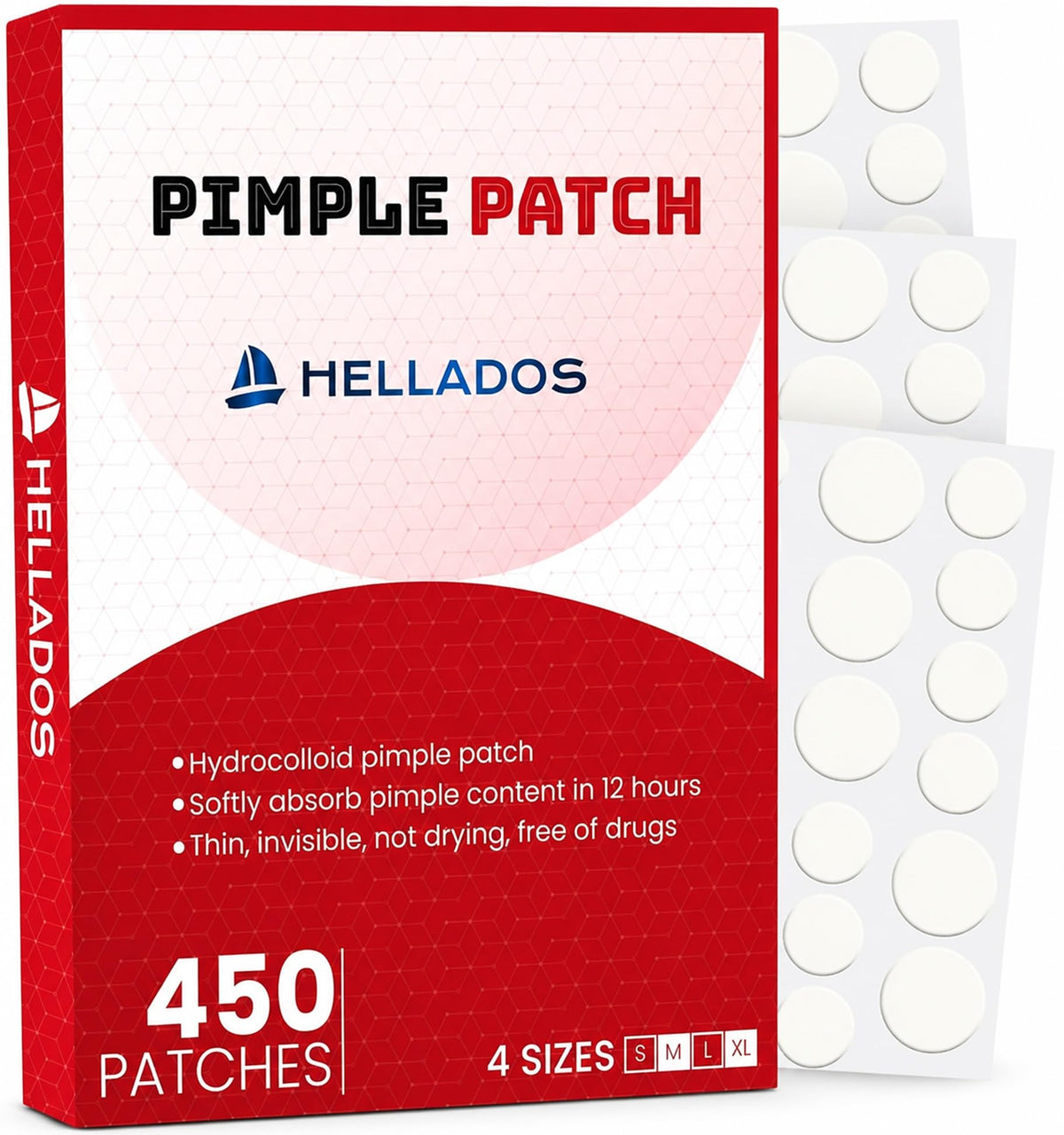 Hellados™ 450 Pimple Patches For Face, 4 Size Hydrocolloid Acne Patches