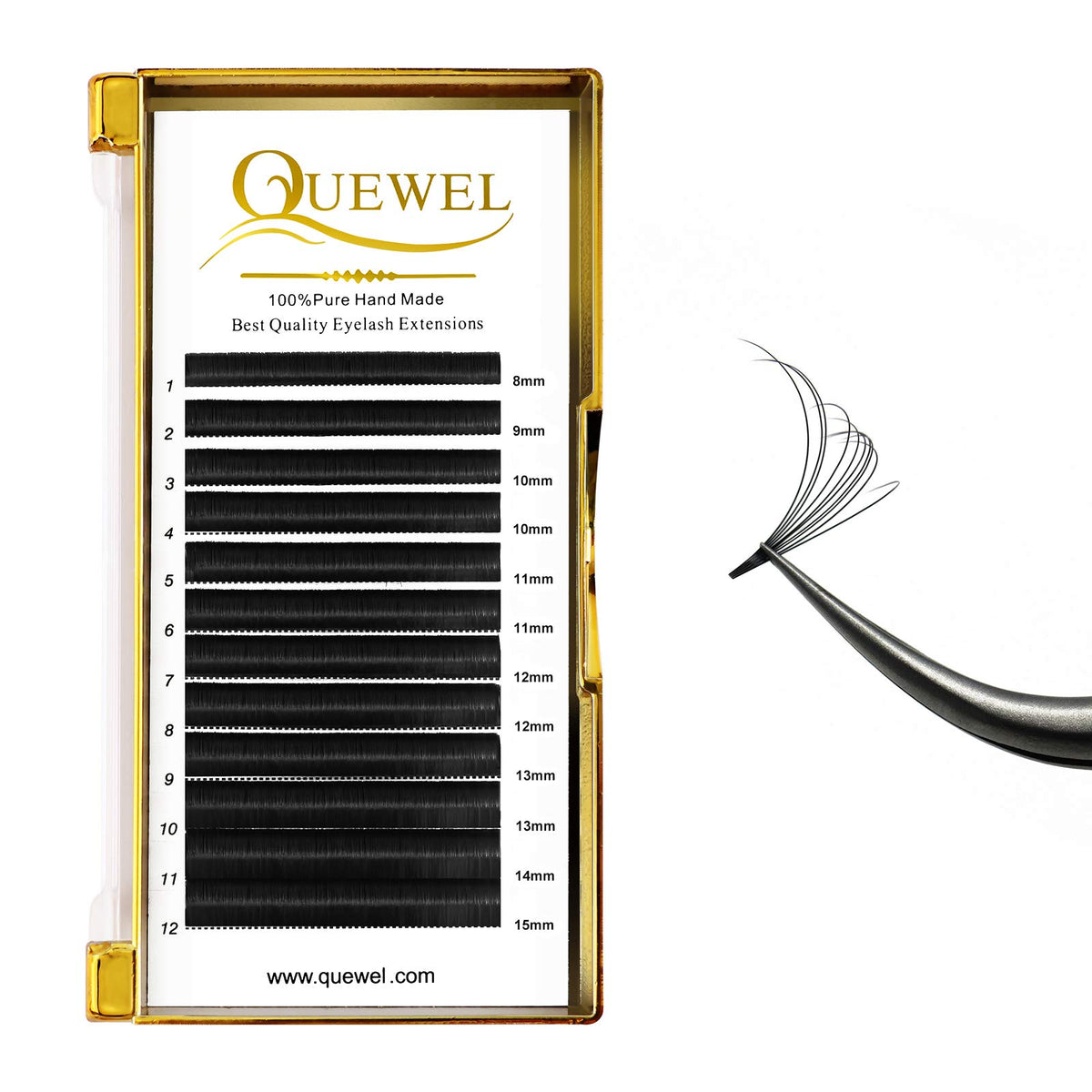 QUEWEL Easy Fan Lash Extensions 0.07mm D Curl Eyelash Extensions 8-15mm