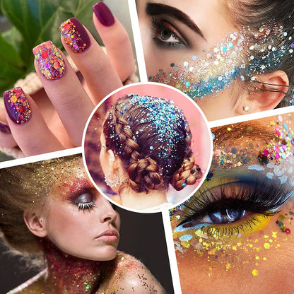 Chunky and Fine Glitter Mix, Estanoite 36 Colors Chunky Sequins & Fine Glitter Powder Mix, Cosmetic Makeup Flakes for Face Body Eye Nail Art Resin Epoxy