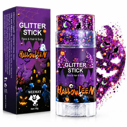 Halloween Face Body and Hair Glitter Stick, Black Purple Body Glitter Gel