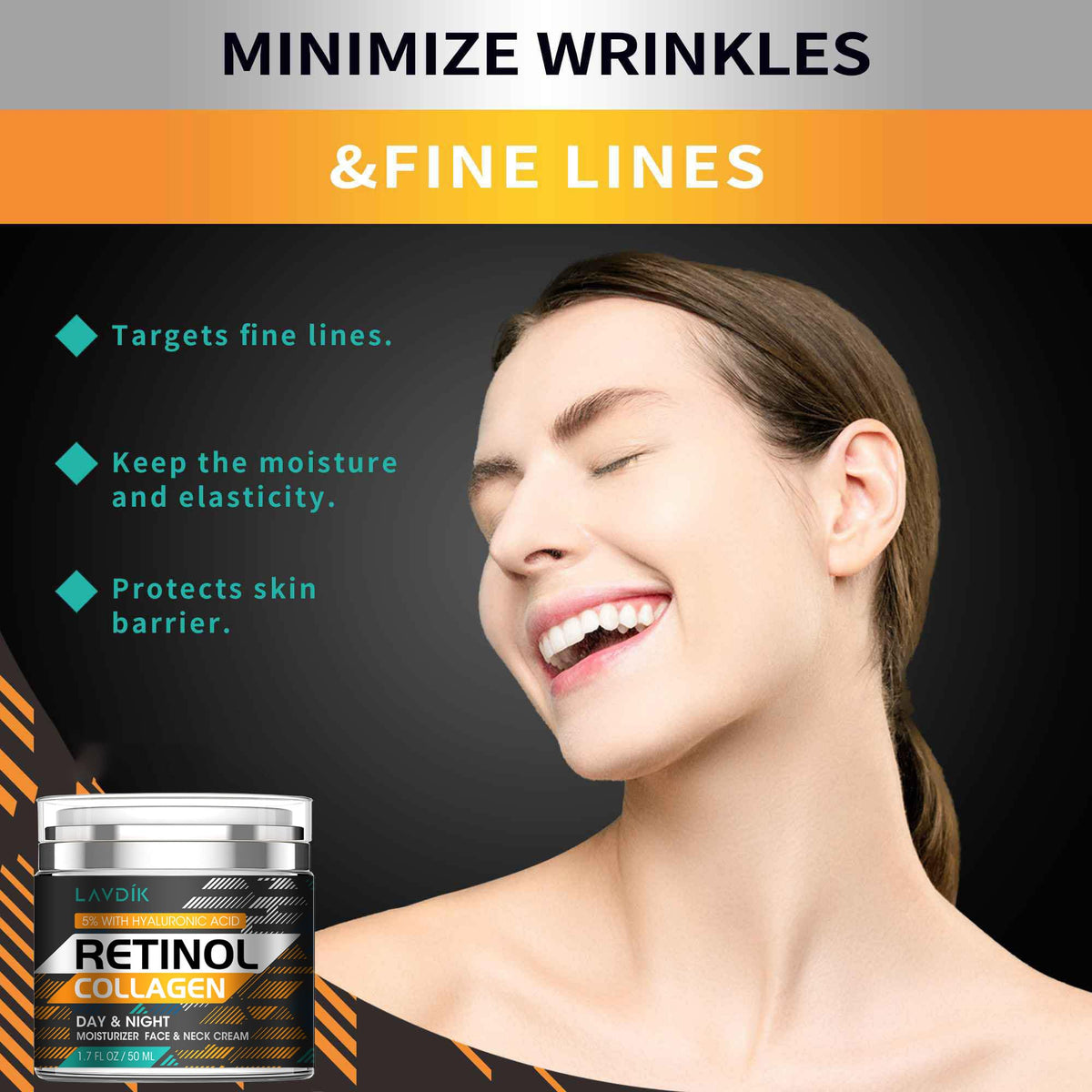 Retinol Cream for Face with Hyaluronic Acid, Moisturizer Anti Aging Collagen Cream for Women and Men, Reduce Wrinkles, Fine Lines, Day and Night,1.7 Fl Oz