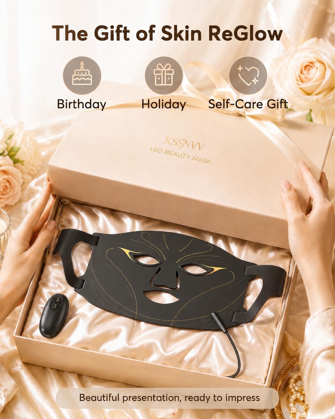 XSSNVV Red Light Therapy Mask for Face, 850nm NIR, Red & Blue LED Light