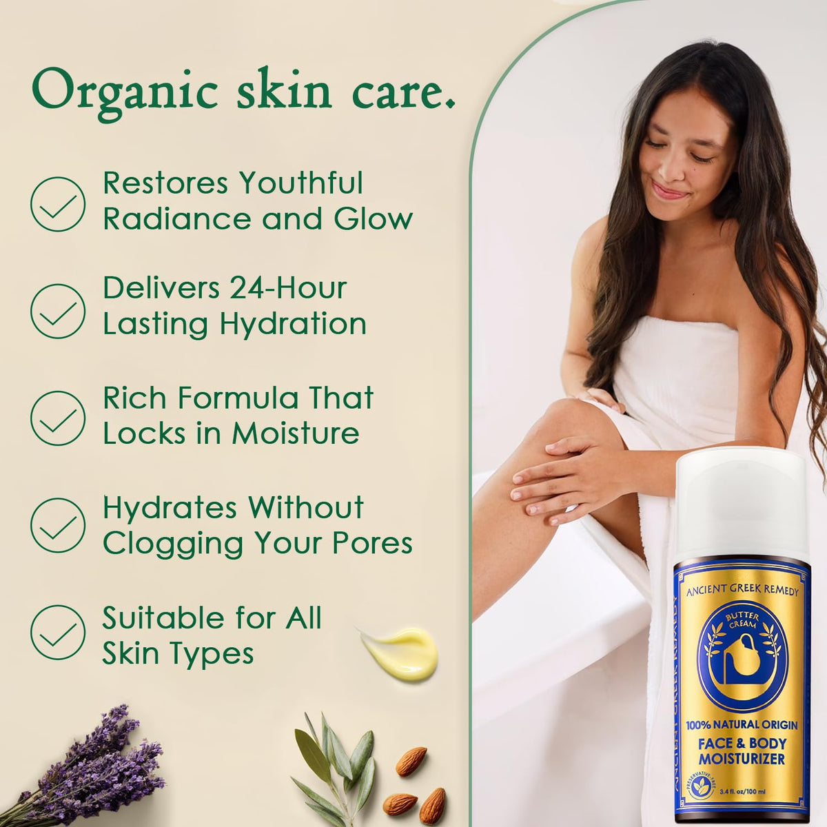 Organic Face Moisturizer for Dry Skin, Hydrating Facial & Body Butter Cream