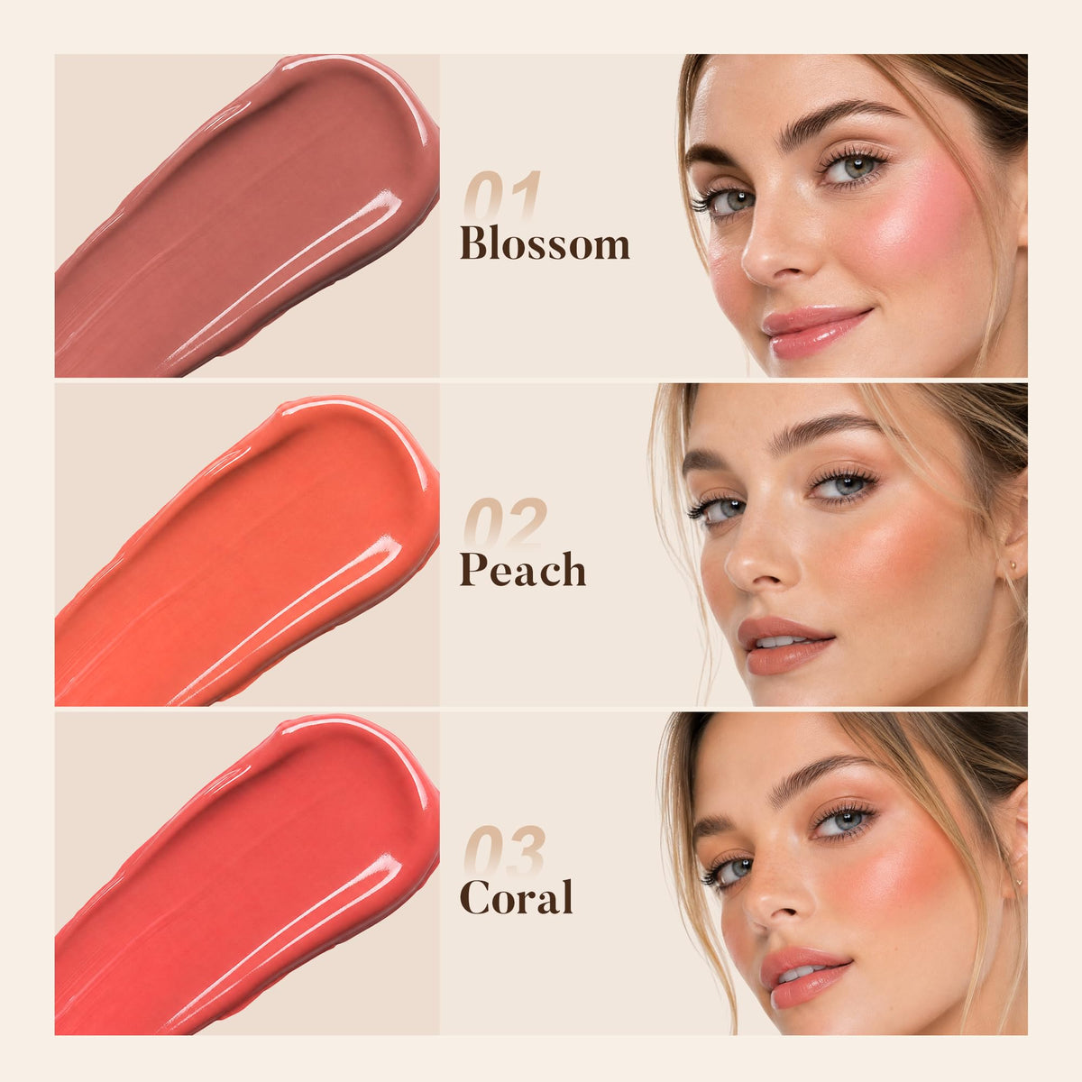 Liquid Blush, Lightweight Blush for Cheeks with Natural Dewy Glow, Long Lasting Hydrating No Caking Face Blushes, Buildable Makeup Blushes Liquid Wand with Sponge Applicator for Older Women, 02 Peach