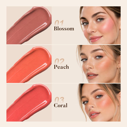 Liquid Blush, Lightweight Blush for Cheeks with Natural Dewy Glow, Long Lasting Hydrating No Caking Face Blushes, Buildable Makeup Blushes Liquid Wand with Sponge Applicator for Older Women, 02 Peach