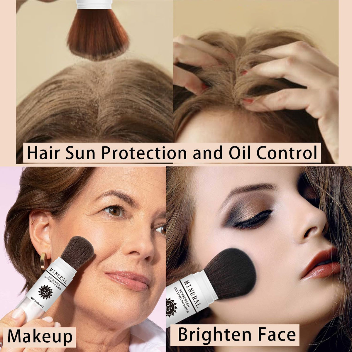 Meilury Sunscreen Setting Powder SPF 35, Mineral Powder for Face & Scalp