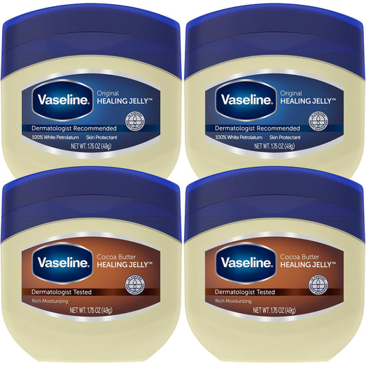 Vaseline Healing Jelly Variety 4-Pack (Original & Cocoa Butter), 1.75 Oz Ea