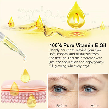 Vitamin E Oil for Skin, 2Fl Oz Pure Vitamin e Oil for Scars, Hair, Face and Scalp, Moisturizing Dry Skin, Reduces The Appearance of Fine Lines, Versatile Bath and Body Oils