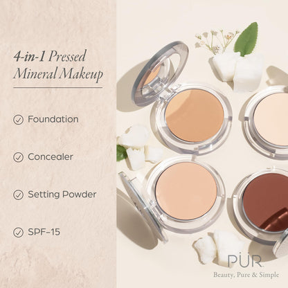 PÜR 4-in-1 Pressed Mineral Powder Foundation, SPF 15, Linen, Full Coverage