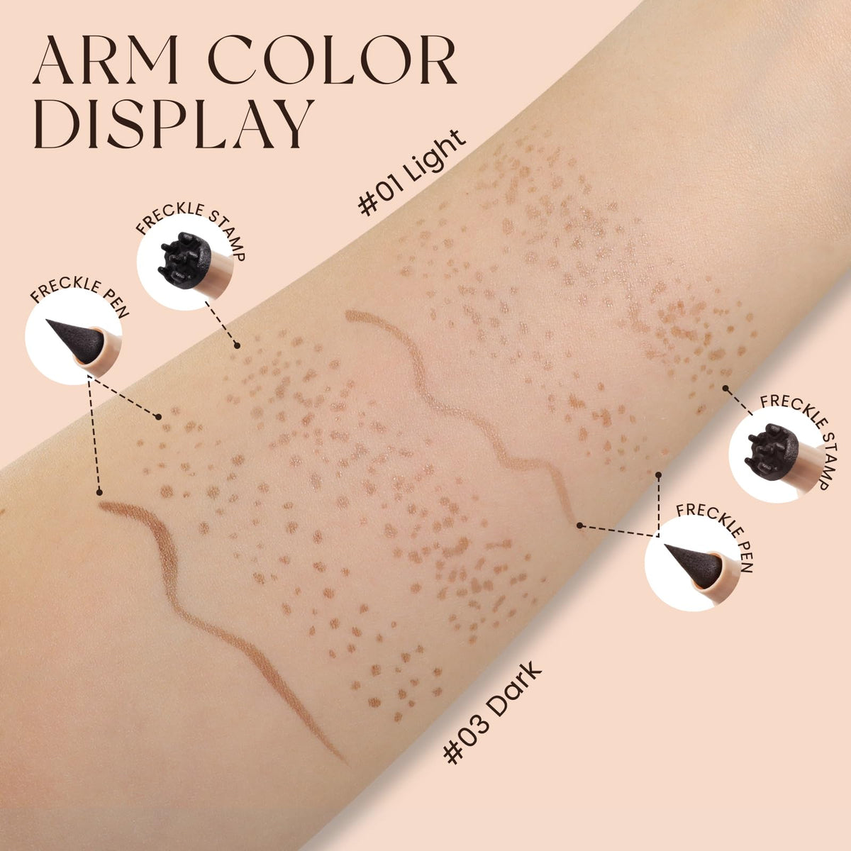 HOSAILY 2 in 1 Dual Ended Dark Brown Freckle Stamp&Freckle Pen, Waterproof Quick Dry Soft Dot Faux Freckles, Natural Lifelike Long Lasting Fake Freckle Marker Pencil Face Decoration Sunkissed Makeup