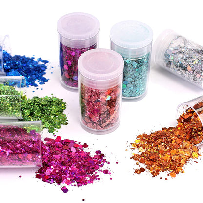 Chunky and Fine Glitter Mix, Estanoite 36 Colors Chunky Sequins & Fine Glitter Powder Mix, Cosmetic Makeup Flakes for Face Body Eye Nail Art Resin Epoxy