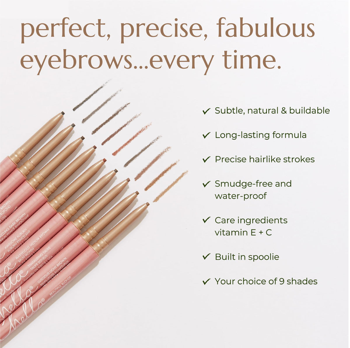 Chella Eyebrow Pencil, Long-Wear Definer with Precise Tip (Taupe)