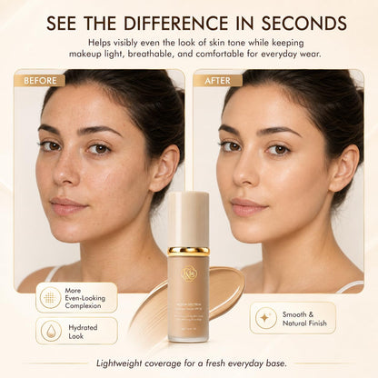 Foundation 4 in 1 - Medium Spectrum with SPF 50+ Inspired, Hydrating Color Changing Foundation Makeup Liquid - Longwearing & Waterproof for Sport, Dancing (Natural Color)