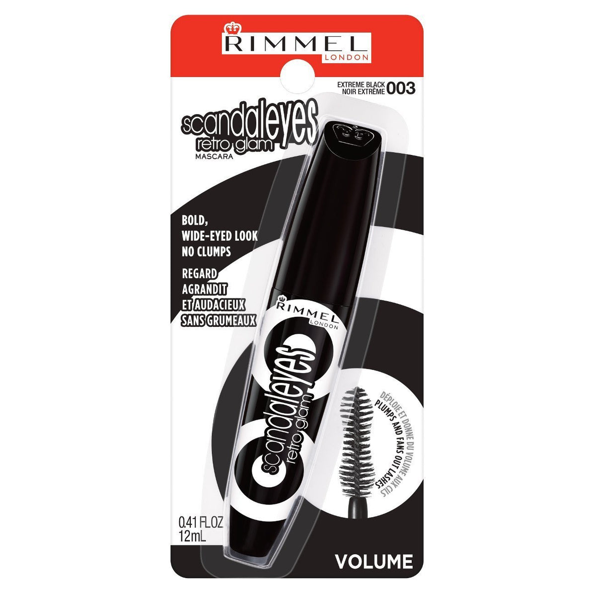 Rimmel London Scandaleyes Retro Glam Mascara, Volumizing, Plumps Lashes, No Clumps, 003, Grape Carded, 0.4oz