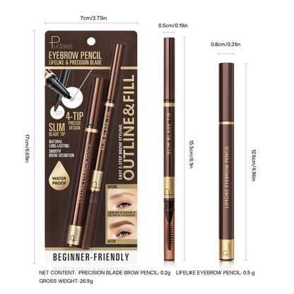 2 Pack Waterproof Eyebrow Pencils for Women with 4-Tip and Blade Tip