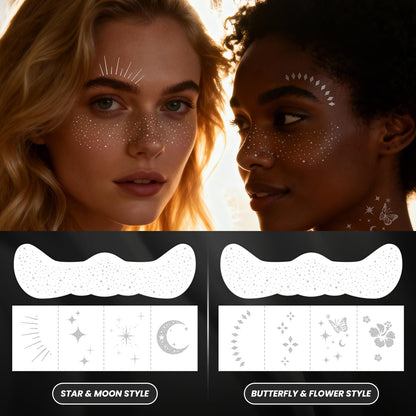 30PCS Glitter Freckles Face Tattoos & Face Gems Set, Classic Silver Style