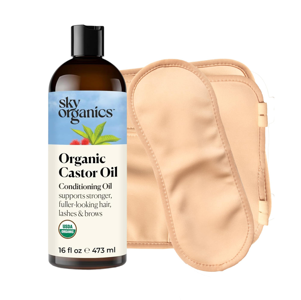 Sky Organics Organic Castor Oil Pack Wrap Set 16oz , Reusable Wraps