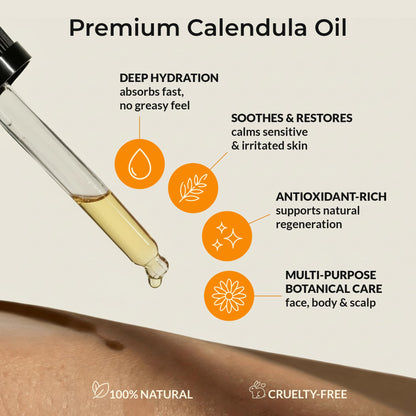 Organic Calendula Oil For Sensitive Skin - USDA Certified 100% Natural Plant Based, Lightweight & Unscented Gentle Soothing Oil For Sensitive Skin - For Face, Skin & All Over - 1 Fl Oz Glass Dropper