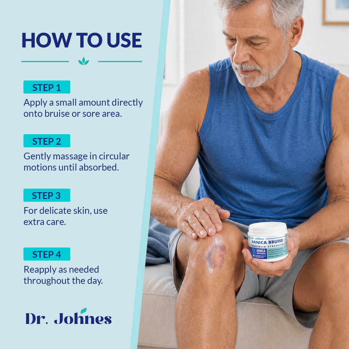 Dr. Johnes Arnica Bruise Cream Extra Strength Formula for Thin & Sensitive Skin with Arnica Montana HPUS & Vitamin K, Gentle Botanical Skin Care for Seniors and Everyday Care (3.53 Oz (Pack of 1))