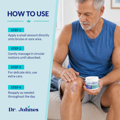 Dr. Johnes Arnica Bruise Cream Extra Strength Formula for Thin & Sensitive Skin with Arnica Montana HPUS & Vitamin K, Gentle Botanical Skin Care for Seniors and Everyday Care (3.53 Oz (Pack of 1))