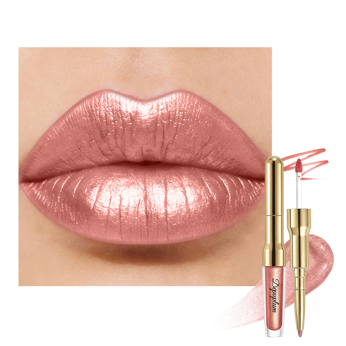Nude Metallic Lipstick and Lip Liner Combo Glitter Lipsticks for Women