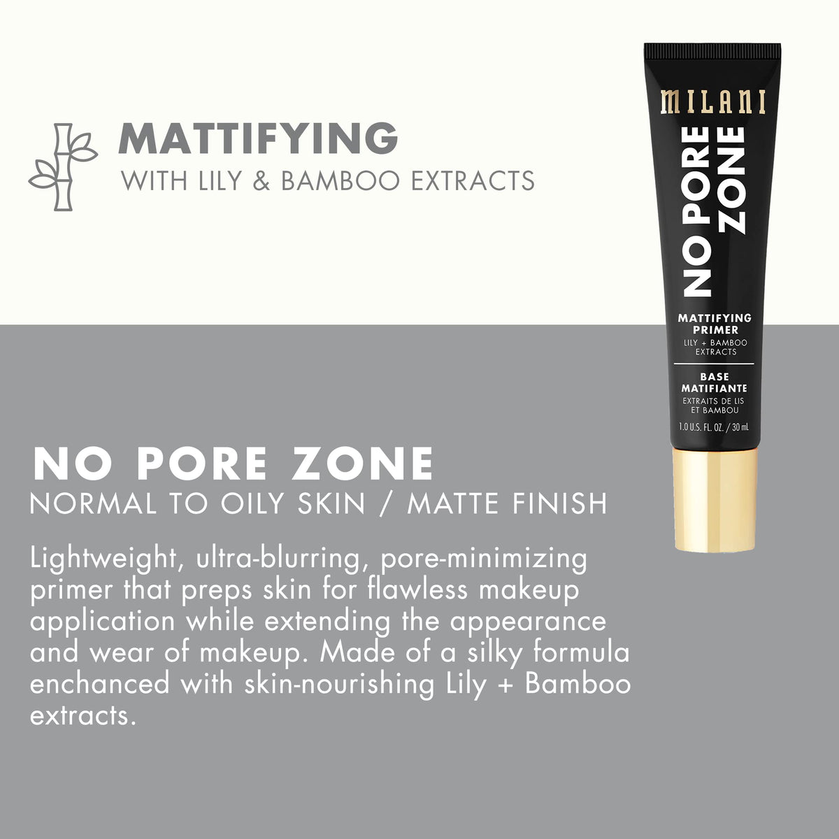 Milani Face Primer for Makeup - No Pore Zone Mattifying Primer 1.0 Fl. Oz