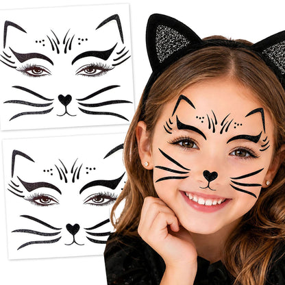 Black Glitter Cat Face Sticker for Kids Cat Face Paint Stickers