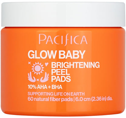 Pacifica Glow Baby Brightening Peel Pads 10% AHA + BHA Exfoliating Face Pads for Glowing Skin Resurfacing Glycolic Acid & Salicylic Acid Pad to Smooth Texture & Minimize Pores Fragrance Free 60 Count
