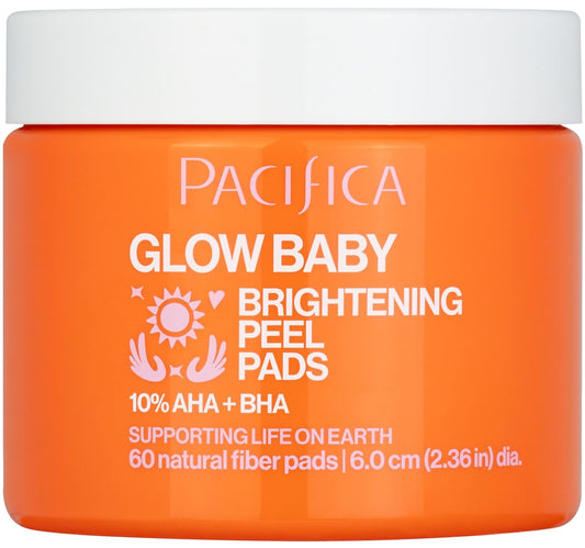Pacifica Glow Baby Brightening Peel Pads 10% AHA + BHA Exfoliating Face Pads for Glowing Skin Resurfacing Glycolic Acid & Salicylic Acid Pad to Smooth Texture & Minimize Pores Fragrance Free 60 Count