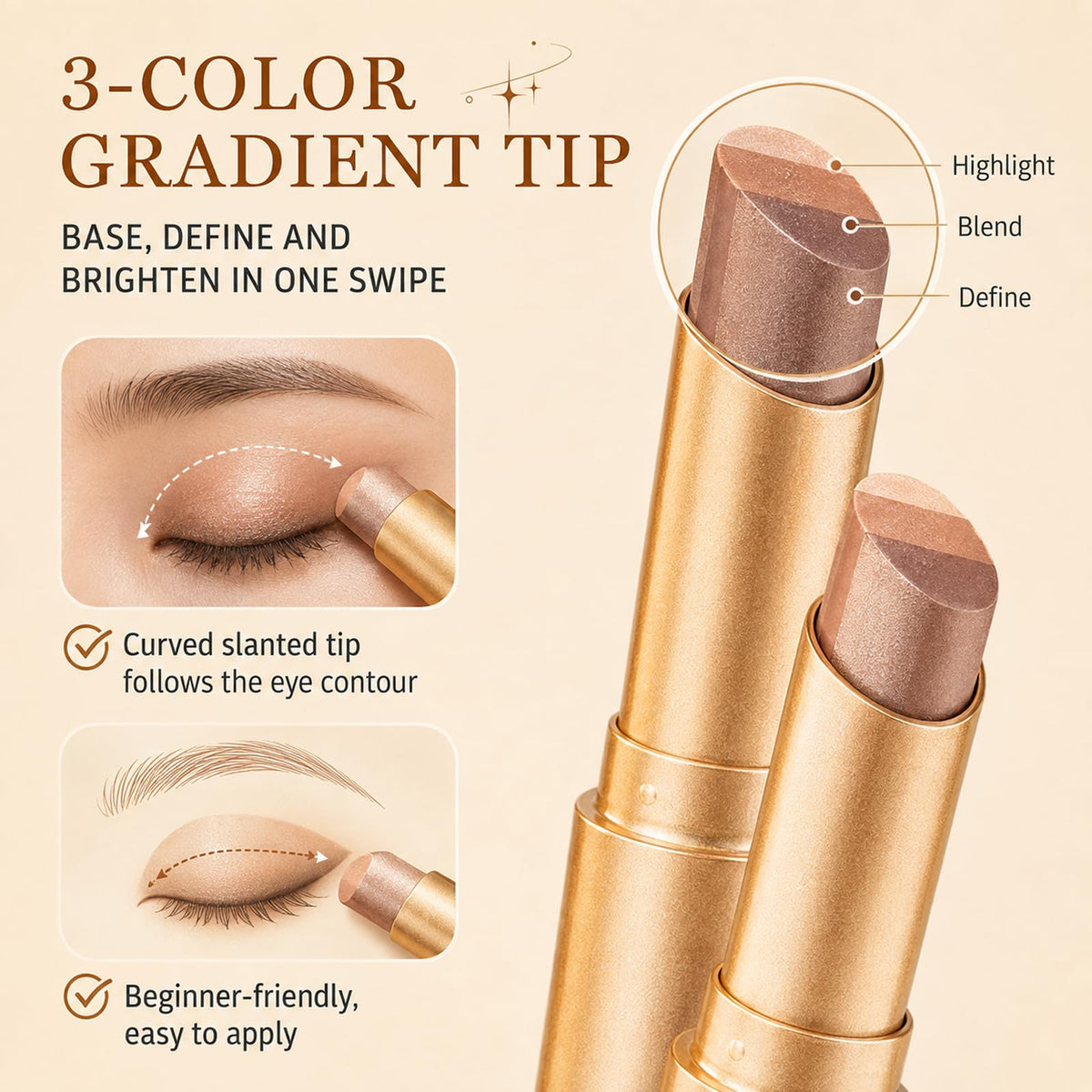 4 Pack Eyeshadow Stick Set,3 Color Gradient Shimmer Multi Color Eye Shadow