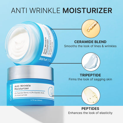 goPure Glyco-Peptide Anti Wrinkle Face Cream - Hyaluronic Acid Moisturizer for Face with Glycolic Acid, Peptides, and Vitamin E - Hydrating Facial Moisturizer with Anti-Aging Formula - 1.7 fl oz