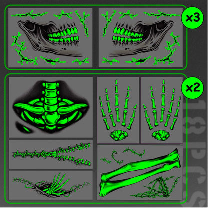 CHARLENT Glow in The Dark Skeleton Face Tattoos for Halloween Costume