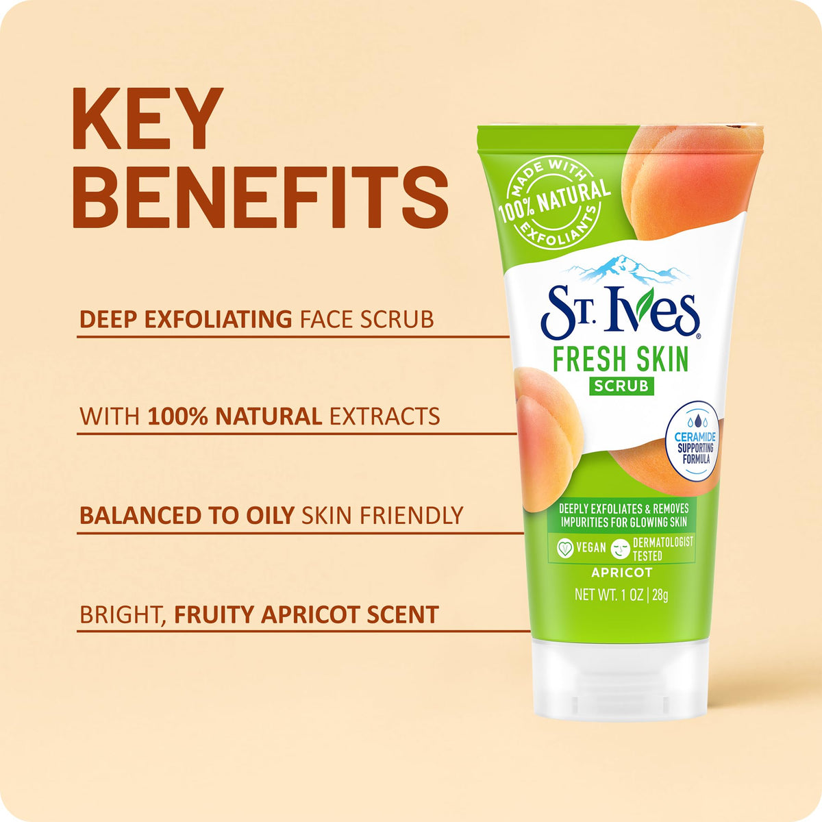 St. Ives Apricot Scrub Exfoliant, Travel-Size – Fresh Skin Exfoliating Apricot Facial Scrub, 1 Oz