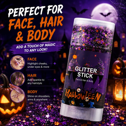 Halloween Body Glitter Stick, Black Orange Purple Sequin Hair Glitter Gel