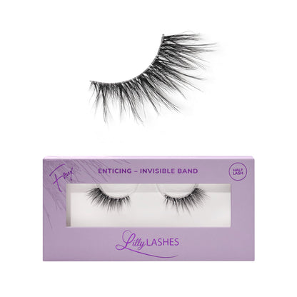 Lilly Lashes Sheer Band, False Eyelashes with Invisible Band Lashes, Half Lashes Natural Look, Half Lash Cateye Style, Reusable Eyelashes 20x, Lash Glue not Included, 13.5mm (Enticing)