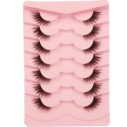 Gmagictobo Half Lashes Cat Eye Clear Band Lashes Fluffy False Eyelashes Natural Wispy 3D Faux Mink Lashes Pack Soft Strips Fake Eyelashes 7 Pairs