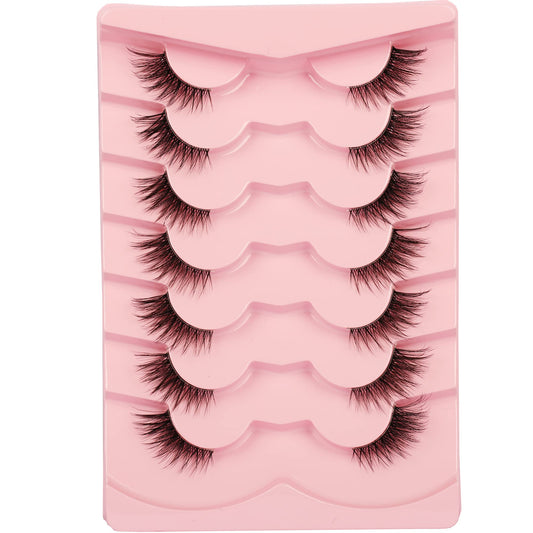 Gmagictobo Half Lashes Cat Eye Clear Band Lashes Fluffy False Eyelashes Natural Wispy 3D Faux Mink Lashes Pack Soft Strips Fake Eyelashes 7 Pairs