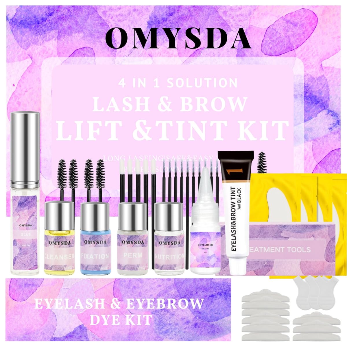 Lash Lift Kit Brow Lamination Kit, Black Color 4 in 1 Solution Professional Eyelash and Eyebrow Perm Kit, DIY at Home, 6-8 Weeks Long-lasting