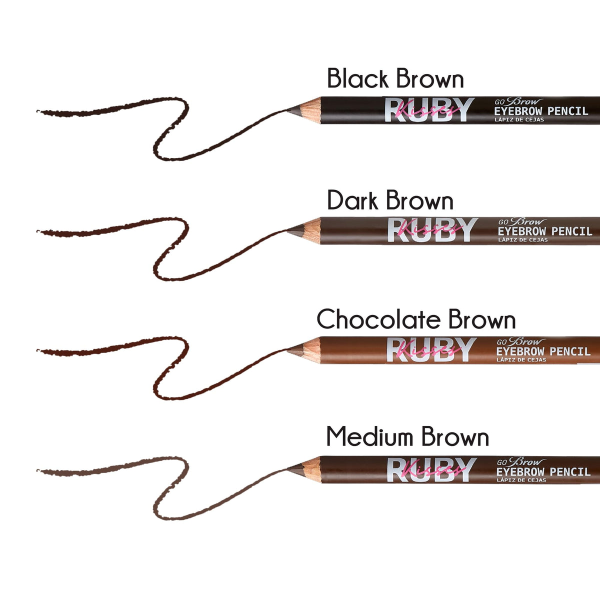 Ruby Kisses GoBrow Eyebrow Pencil, Sharpenable, Longwear, Long Lasting Eyebrow Wooden Pencil for Natural-Looking Brows 3 Pack (Dark Brown)